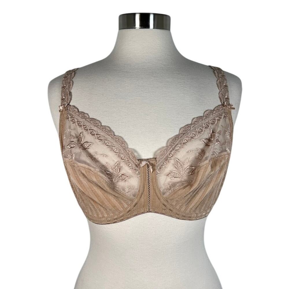 Conturelle Women's Embroidered Lace Balcony Bra 38E Underwire Tan Lingerie